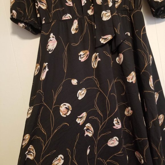 RW&Co. Floral Black Fit & Flare Dress, with Neck Tie - Picture 10 of 14